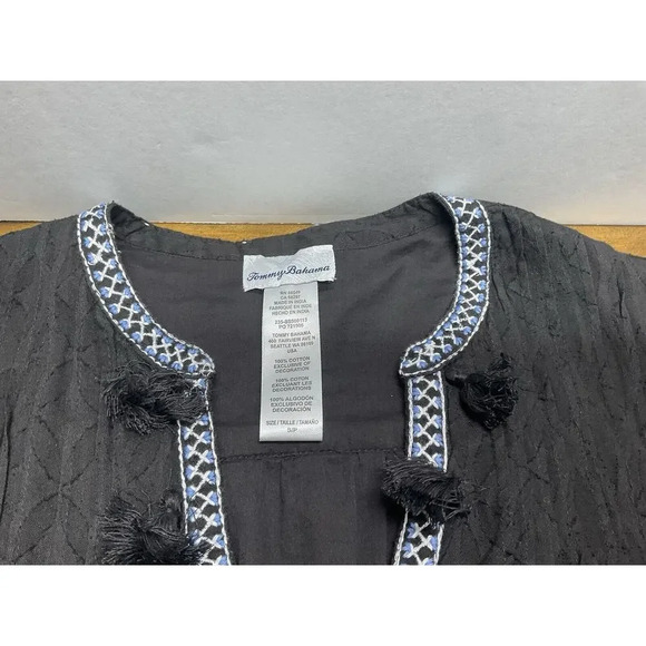 Tommy Bahama Women's Black Embroidered Tassel Tier Cover-Up Dress Size Small - Picture 8 of 11